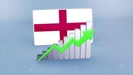England Country Flag and Bar Chart Graph Showing Increasing Values a Green Arrow Developing Country Concept. Flag of the England - Powered by Adobe