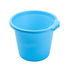 Blue plastic bucket, white isolated background