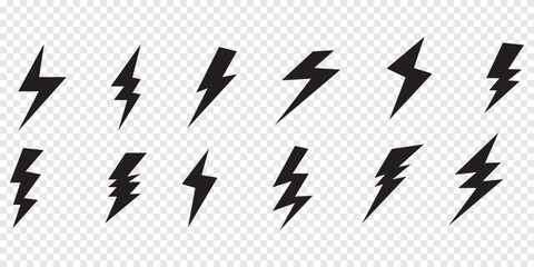 Flash thunder power icon set, flash lightning bolt icon with thunder bolt, Electric power icon symbol.