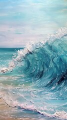 Fototapeta premium A vibrant wave crashing on a serene beach, capturing the beauty of ocean dynamics.