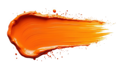 Vibrant orange paint stroke with texture, isolated on transparent background, ideal for artistic design and creative graphic elements