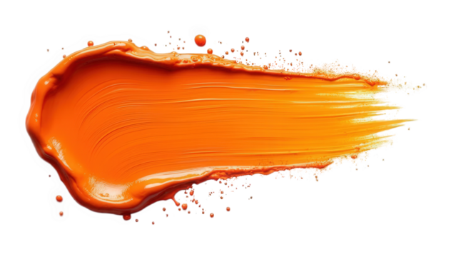 Vibrant orange paint stroke with texture, isolated on transparent background, ideal for artistic design and creative graphic elements