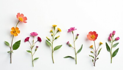 Obraz premium Delicate, small-scale floral sprigs on white background, illustration, flower pattern, summer flowers