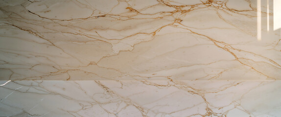 Elegant creamy white marble with thin golden veining and polished finish, luxurious natural stone background  
