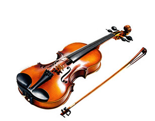 violin and bow on white background, on transparent background png