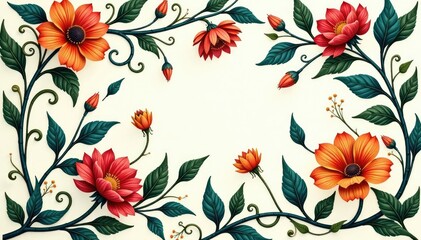 Obraz premium Intricate floral design with leaves and vines, seamlessly repeating , growth, wallpaper, nature