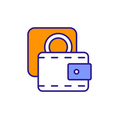 Wallet Icon Colored with Curved Lines and Rectangular Shape.