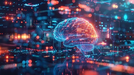Artificial Brain Circuitry Neural Network - Symbolizing intelligence, technology, innovation, data processing, and the future of AI. A brain within a complex network