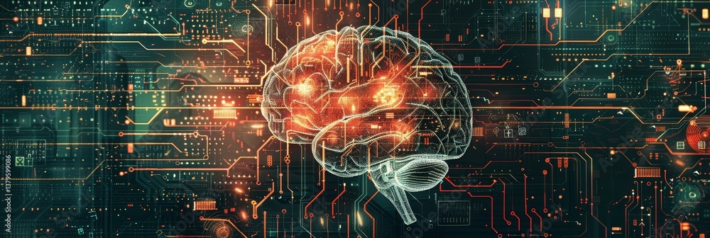 Poster brain ai circuitry - artificial intelligence, neural network, brain, technology, future. symbolizing