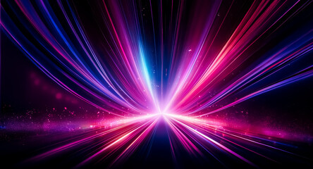 Abstract background featuring bright streaks of blue, pink, and purple light converging towards a central point, creating a sense of motion and vibrant energy.