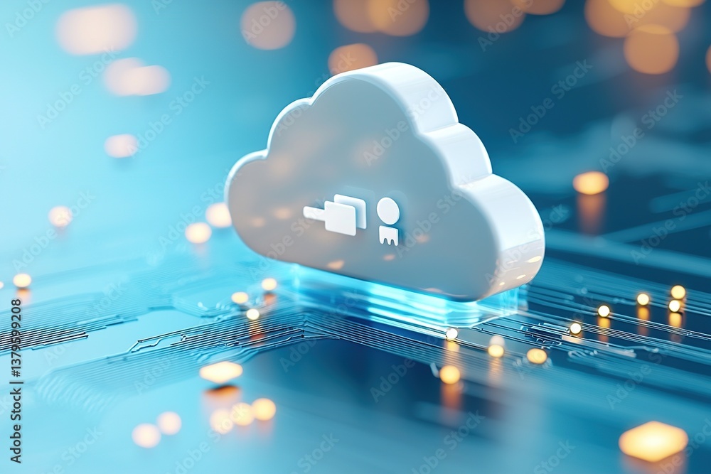 Aufkleber digital cloud icon with connection symbols on a tech background.