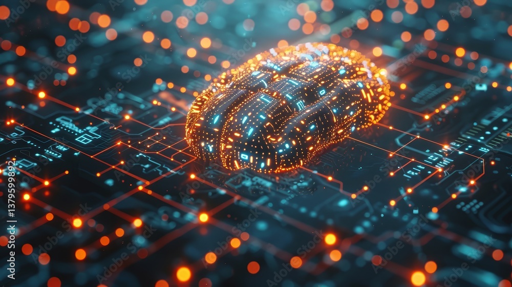 Poster circuit brain: artificial intelligence and neural networks - symbolize intelligence, technology, inn
