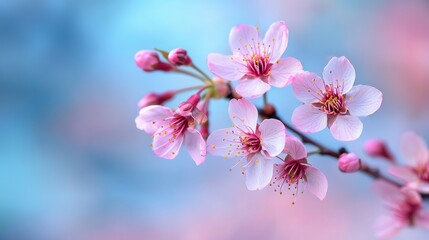 Obraz premium Delicate Pink Cherry Blossoms Macro Photography Soft Pastel Background