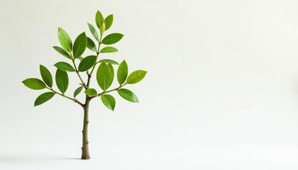Single young tree, delicate leaves, white backdrop, branch, small, environment
