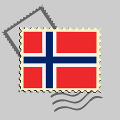 Obraz premium Norway flag postage stamp. Isolated vector illustration on grey post stamp background