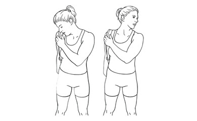 Elastic Band Exercise Steps Illustration Shoulder and Arm Stretch Decomposition