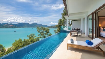 Fototapeta premium Tropical Villa Infinity Pool Ocean View Luxury Relaxation