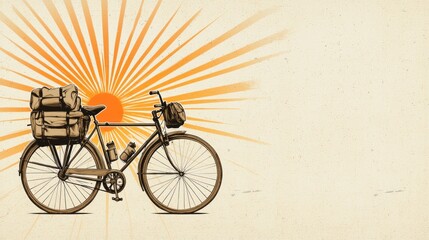 Fototapeta premium Adventure cycling journey scenic landscape digital art sunrise inspiration illustrative view freedom concept