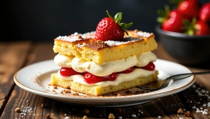 Classic Italian dessert, layers of coffee-soaked ladyfingers and mascarpone cream , close-up, edible