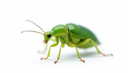 Green insect isolated on white studio backdrop, studio, leaf, tiny