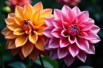 Fototapeta premium Intricate dahlia blooms, vibrant colors, lush petals , element, red