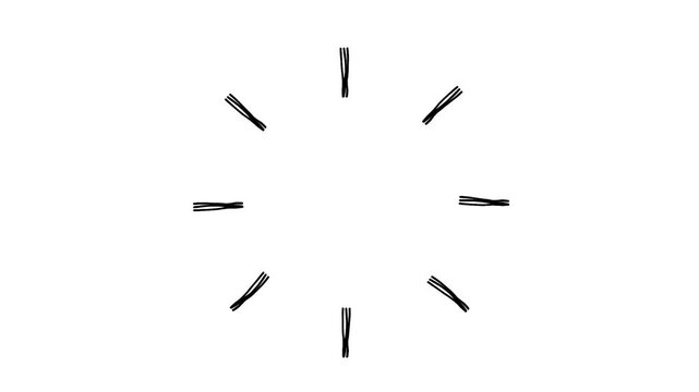 集中線の丸いフレームの落書き線画イラスト 線が動く手描きのアイコン動画 ループする4Kアニメーション
