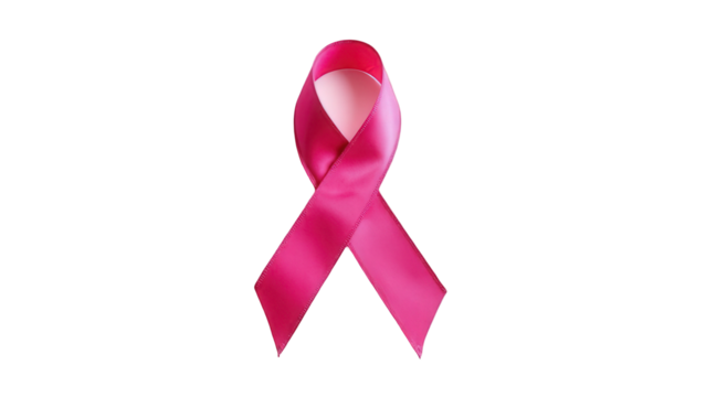 Pink ribbon symbol for breast cancer awareness, a satin textured loop with a gentle sheen, isolated on transparent background