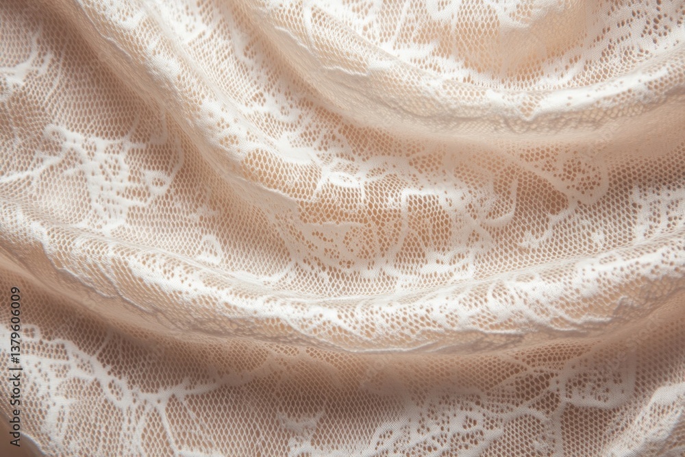 Poster close-up of delicate lace fabric draped smoothly showcasing intricate patterns in light
