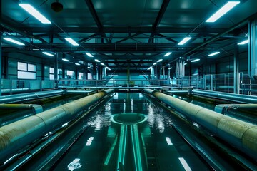 Exploring the Industrial Water Treatment Plant:  Modern Pipes Channel Water Through a Network of Advanced Filtration Systems, Ensuring Clean Water Efficiently and Safely for a Sustainable Future.