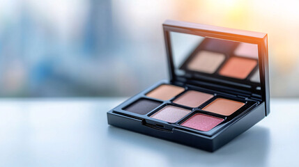 sleek makeup palette featuring six vibrant eyeshadow shades compact case, perfect for creating stunning looks. reflective surface adds elegance, making it stylish addition to any beauty collection