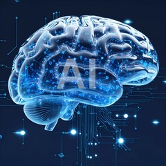 Advanced Neural Architecture Blue AI Brain & Glowing Circuitry (8K Tech Render)