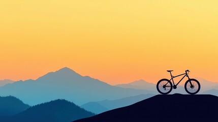 Obraz premium Mountain Bike Silhouette at Sunset Over Majestic Mountain Range Scenic View