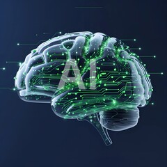 AI Brain Concept Holographic Green Neural Network with Data Stream Connections