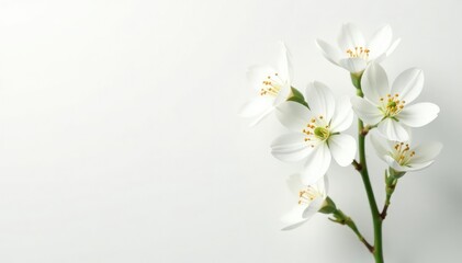 Fototapeta premium Delicate white flower blossoms against pure white backdrop, design, bright