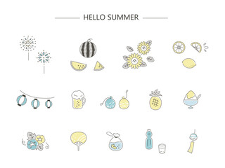 夏のシンプルなイラスト素材セット	
