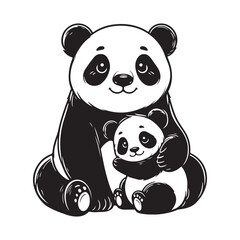 Fototapeta premium line art of mother panda hugging her baby panda cartoon vector