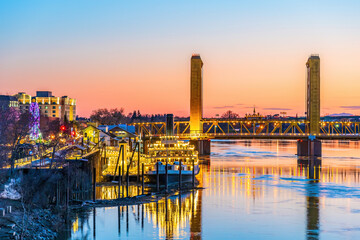 Old town Sacramento city skyline, cityscape of California