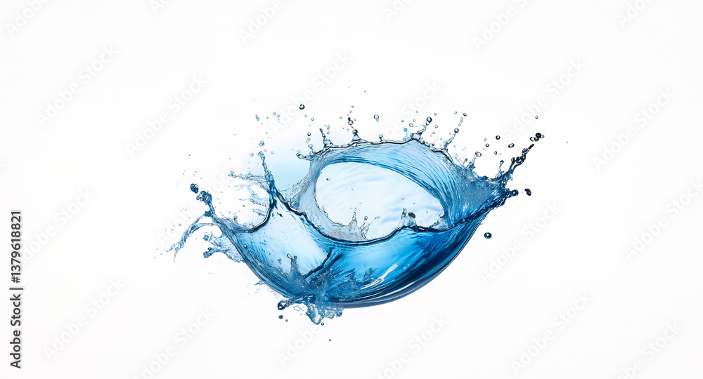 Poster a vibrant splash of blue liquid erupts against a clean white backdrop, showcasing dynamic movement a