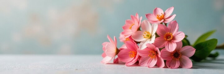 Fototapeta premium A small bouquet of flowers on a plain surface, bouquet, blossom, botanical details