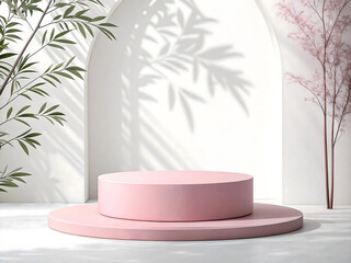 Pink Platform with Bamboo and Blossoms