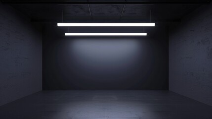 Illuminated space features minimalist design with two linear light fixtures