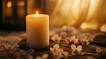 Serene Candlelight and Blossoms: A Moment of Tranquility