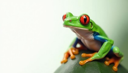 Green tree frog, perched on white, vibrant skin , vibrant, creature