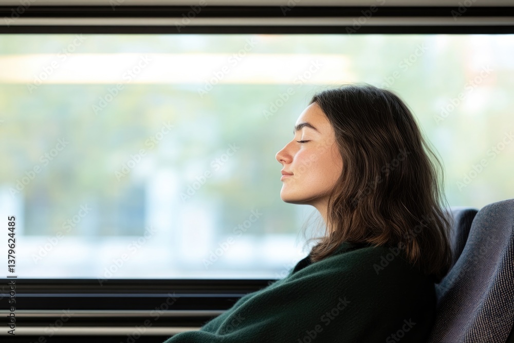 Aufkleber minimalistic portrait of person sitting inside bus with large soft blurred background