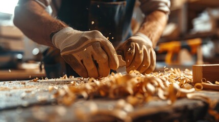 Artisan's precision: Crafting beauty with skillful hands in woodworking shop