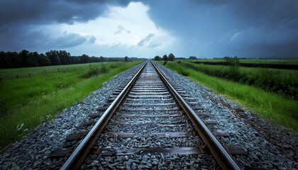 一本の真っ直ぐに続く線路の背景素材