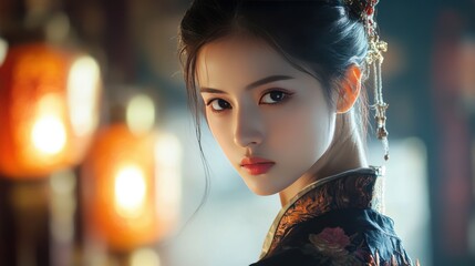 Elegant Asian Woman in Traditional Attire