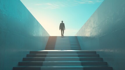 Silhouette of a businessman walking towards bright future aspirations