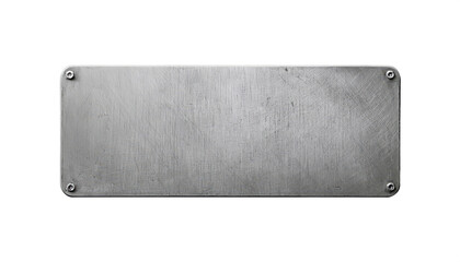 A silver metal sign with a hole in the middle. The sign is rectangular and has a square hole in the middle