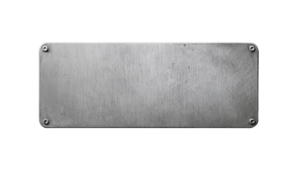 A silver metal sign with a hole in the middle. The sign is rectangular and has a square hole in the middle